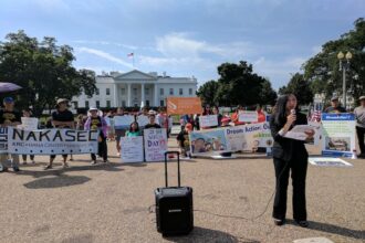 SEARAC Executive Director Quyen Dinh speaks at an AAPI rally led by NAKASEC to defend DACA.