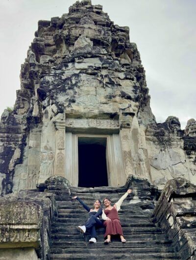 Nary and her cousin exploring Angkor Wat. 