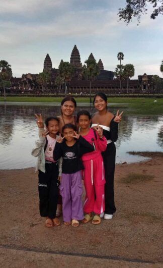 Nary and her family in front of Angkor Wat. 