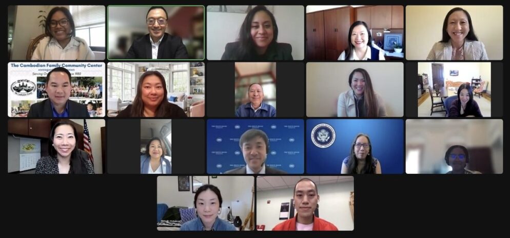 A Zoom screenshot of Southeast Asian American leaders and senior White House AANHPI staff