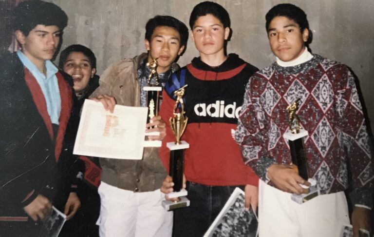 A photo of Ke as an adolescent with friends