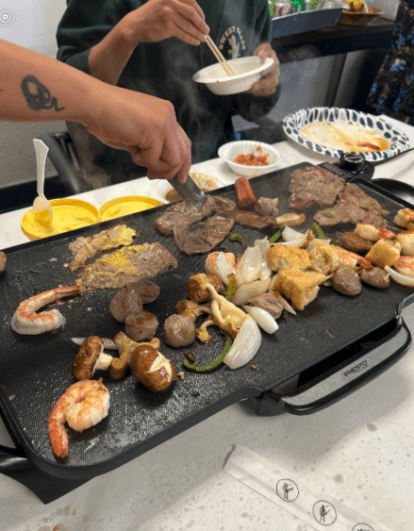 Shrimps, beefs and veggies.